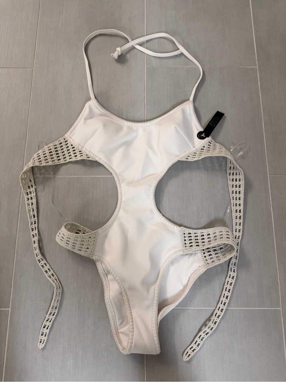 Victoria's Secret White Cutout Crochet One-Piece Swimsuit - Picture 4 of 7